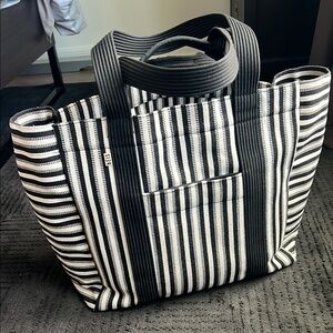 BEIS Black and White Striped Tote Bag
